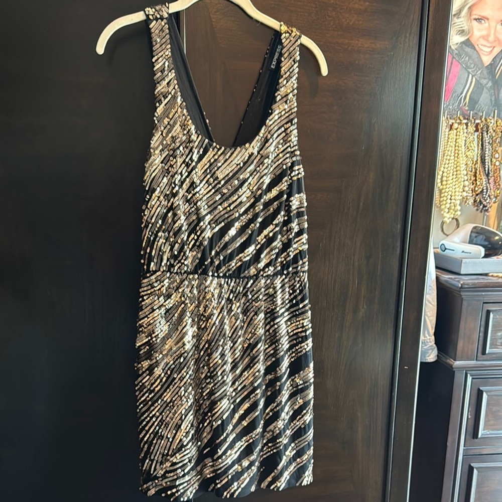 Express Black and Gold Sleeveless Mini Dress